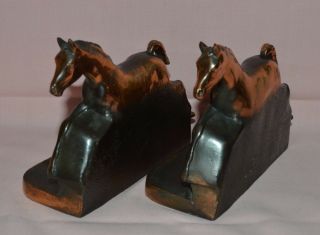 VINTAGE METAL FULL HORSE BOOKENDS - 1 SIDE BRONZE COLOR & OTHER A CHARCOAL 3