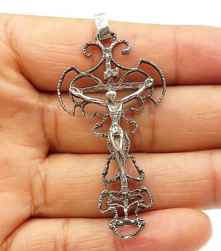 925 Sterling Silver - Vintage Open Design Religious Crucifix Pendant - P7036