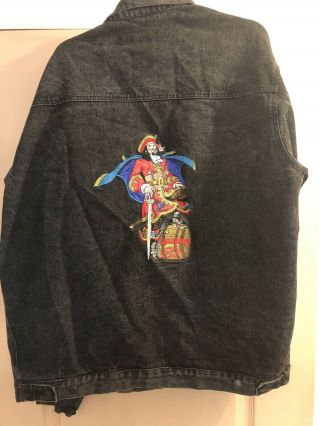 Vintage Captain Morgan Spiced Rum Embroidered Black Denim Jacket Size L