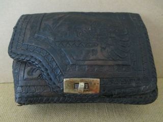 Vtg Embossed Leather Ammunition Cartridge Pouch For Hunting Hand Made Black