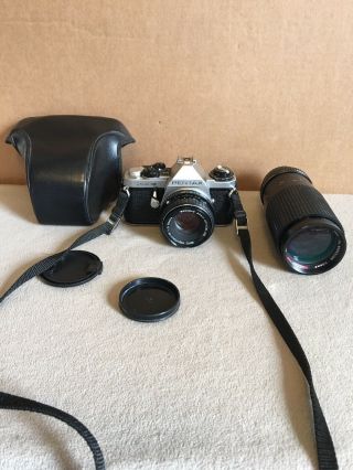 Vintage Pentax Me Slr 35 Mm Camera With 50mm Lens & 80 - 200 Mm Lens