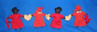 Vintage Black Americana Folk Art Rag Dolls All 4 Attached