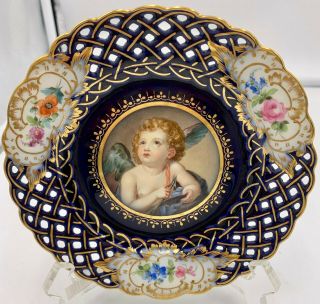 Antique Meissen Reticulated Blue Gold Portrait Of Angel 6 " Plate