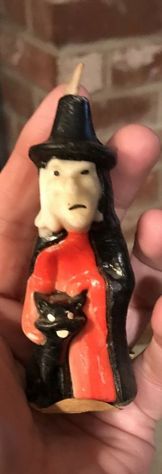 Vintage Gurley Halloween Witch And Black Cat Candle 3 1/2 Inches Tall,