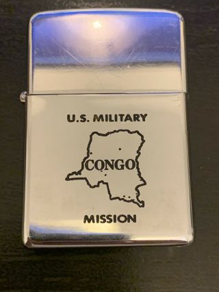 Rare,  1970,  “us Military Congo Mission” Zippo In High Polish Chrome