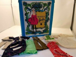 Vintage 1968 The World Of Barbie Doll Case 1002 W/ 7 Maddie Mod Mego Outfits