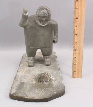 Large Vintage mid - 20thC Hand Carved Hard Stone Inuit Eskimo & Seal Sculpture 3