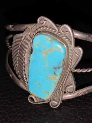 Vintage Navajo Sterling Silver & Blue Turquoise Bracelet Bangle