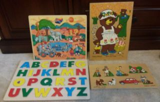4 Vintage Wooden Puzzles Fisher Price 506 Holland Ideal Abcs