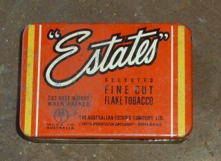 " Estates " Tobacco Tin 2oz Brisbane Australian Fine Cut Flake Empty