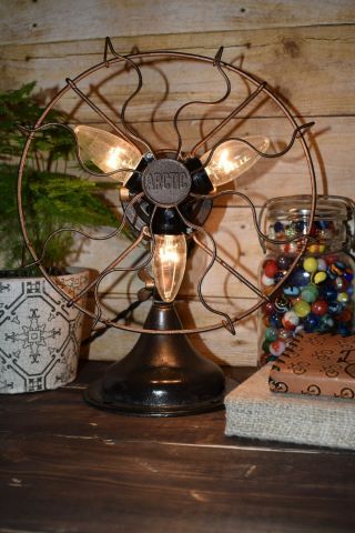 Antique Artic Fan Repurposed Light Desk Table Lamp One Of A Kind