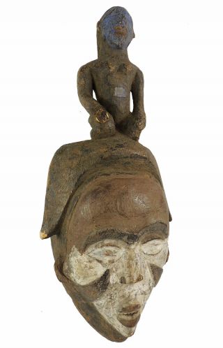Punu Maiden Spirit Mask With Child Mukudji Gabon African Art