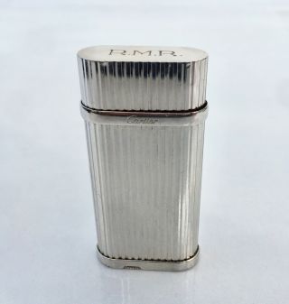 Vintage Cartier Godron Gas Lighter Silver Vertical Stripe Swiss Made