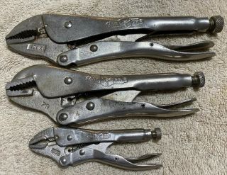 3 Vintage Petersen Vise - Grip Locking Pliers Made In Usa 10wr,  7r,  4wr