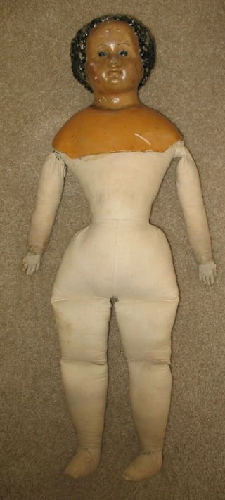 Antique 27 " Black Americana Greiner Style Paper Mache Head & Cloth Body Doll