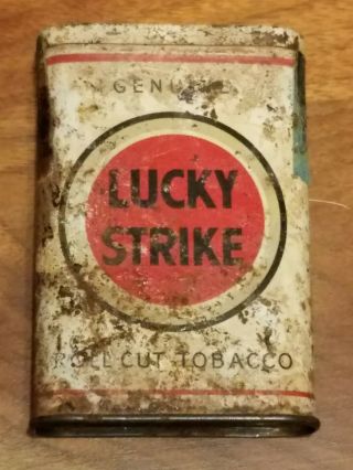 Vtg Lucky Strike White Background Roll Cut Tobacco Pocket Tin Never Opened