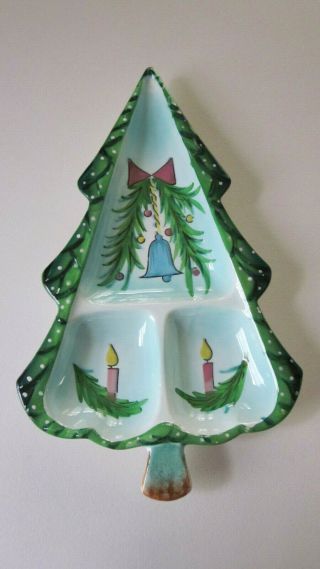 Vintage Howard Holt 1959 Christmas Tree Shaped Divided Candy Dish Candles Bells