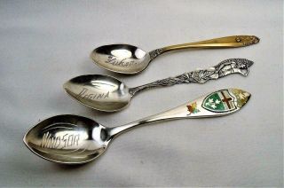 3 Vintage Canada Souvenir Spoons Sterling Silver Yukon,  Regina Windsor 49 Grams