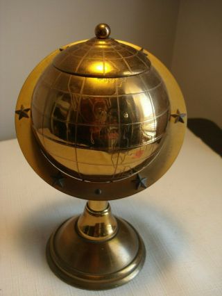 Vintage.  Brass.  World.  Globe.  Pop - Up.  Cigarette.  Dispenser.