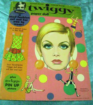 1967 Twiggy Vtg Paper Dolls Whitman 1999 1960s Mod Era Fashions Orig Folder