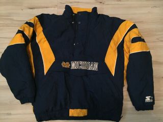 Vintage 90s Michigan Wolverines Starter Jacket Pullover Coat Xl 1/4 Zip