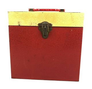 Vintage Metal Red & Beige 45 Rpm Record Storage & Carry Case With Index Files