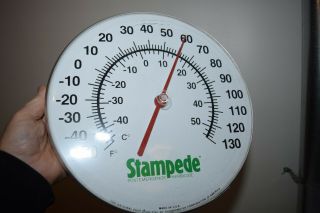 Vintage Stampede Farm Chemical Advertising Bubble Glass Thermometer Jumbo Dial