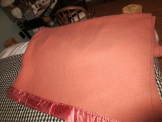 Vintage Faribo Wool Blanket Mauve Color Satin Edging 78x80