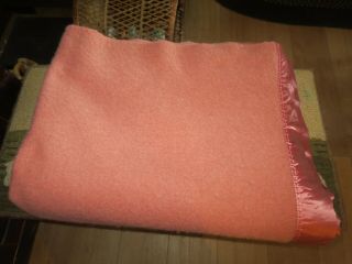 Vintage Faribo Wool Blanket Mauve Color Satin Edging 78x80 3
