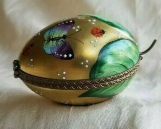 Vintage Limoges France Peint Main Rochard Hand Painted Golden Egg Trinket Box