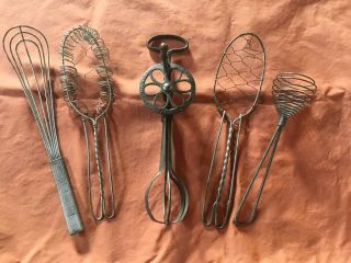 5 Antique/vintage Kitchen Utensils Egg Beaters/whisks Dover The Sensible Coiled