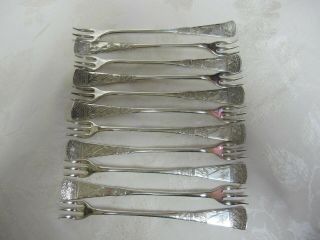 11 Antique Silver Plated Holmes Booth & Haydens Japanese Cocktail Forks Rare
