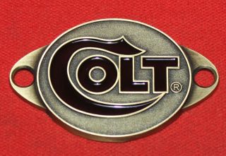 Colt Firearms Factory Brass Enamel Display Case Medallion Plaque 2 3/4 "