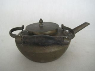 Rare Old Vintage Chinese Hand Engraved Brass Teapot Kettle W/wooden Handle,