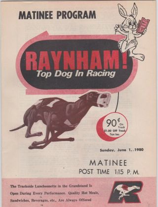 Raynham Greyhound Program June 1 1980
