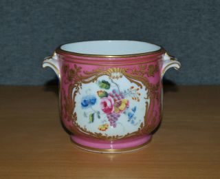 Antique Sevres Porcelain Cachet Pot,  Painted Flowers,  Wave Scroll Handles (1)