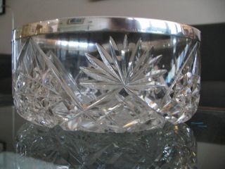 Antique Cut Crystal Fruit Bowl With Silver Rim Hallmarked Bernstein Germany