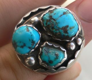 Vtg Sterling Silver Navajo 3 Stone Turquoise Men 