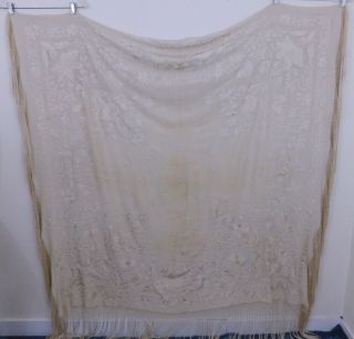 Antique Vintage 1920s 30s Pure Silk Floral Embroidered Piano Shawl 3