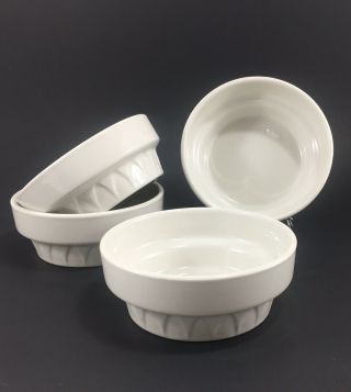 4 Vintage Mayer China Sculptura Restaurant Ware Art Deco White 5 1/4 " Bowls