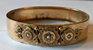 Antique Victorian Gold Filled Seed Pearl Bangle Bracelet