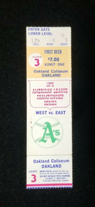 1974 Alcs Gm 3 Full Ticket Orioles Vs Oakland A 