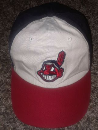 Vintage 90’s Cleveland Indians Snapback Hat Chief Wahoo White Blue Red Mlb Cap