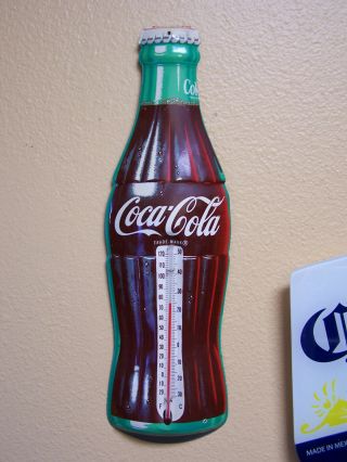 Vintage Coca - Cola Donasco Coke Bottle Embossed Tin With Glass Thermometer 17 "