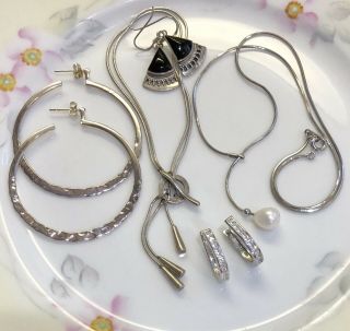 Vintage Sterling Fine Jewelry Pearl Lariat Necklace Lariat Bracelet 3 Pr Errgs