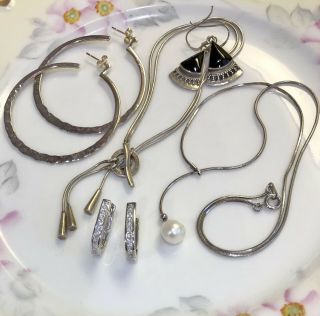 VINTAGE STERLING FINE JEWELRY Pearl Lariat Necklace Lariat Bracelet 3 PR ERRGS 2