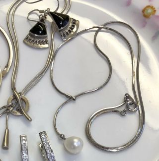 VINTAGE STERLING FINE JEWELRY Pearl Lariat Necklace Lariat Bracelet 3 PR ERRGS 3
