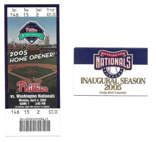 2005 Washington Nationals Schedule And 1st Game Ticket - Inaugural Year