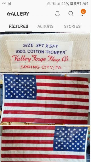 Vintage 100 Cotton Pioneer VALLEY FORGE Flag 3 x 5 USA 50 Star American Made 2