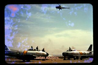 C.  1953 Slide,  Usaf F - 86 Sabre & Helicopter At Suwon,  Korea Korean War